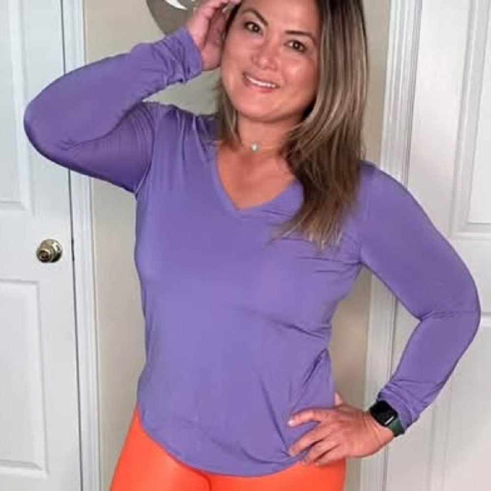 ZYIA Active Women’s Wanderer Long Sleeve V-Neck Tee - Purple